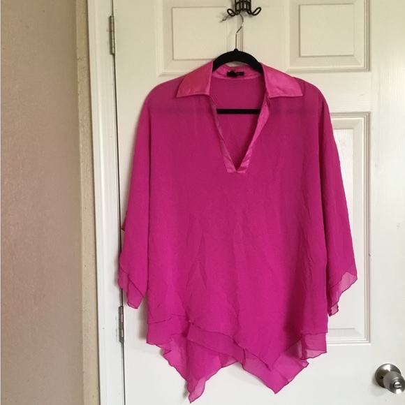 Escada fuchsia pink pointy silk blouse size small - Picture 2 of 11